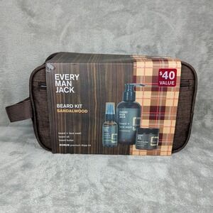 Every Man Jack Beard Kit - Sandalwood Beard Oil, Butter, & Wash New Dopp Kit New